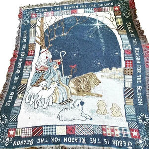 Vintage Jesus is the Reason For the Seasons Throw Blanket Size L53”, W41”